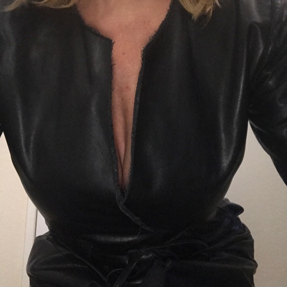 BCBG Corseted Full Length Leather Trench Coat - Picture 3 of 13